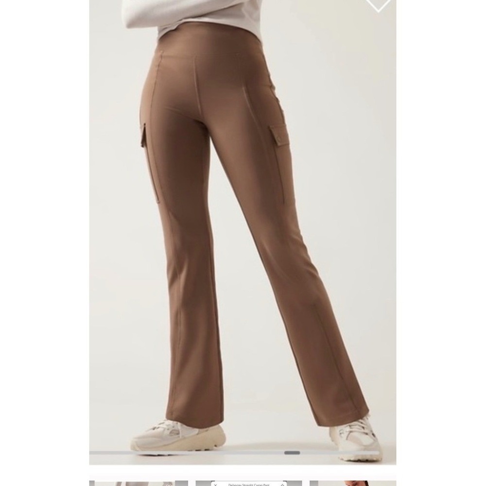 Athleta Delancey Straight‎ Cargo Pant Brown High Rise Stretch Trousers Size L